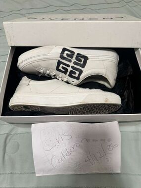 Givenchy White Leather Low-Top Sneakers with Black Logo Accent